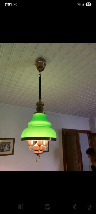 Lámpara colgante vintage cristal verde regulable