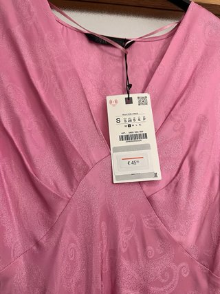 Vestido Midi Jacquard Rosa Zara