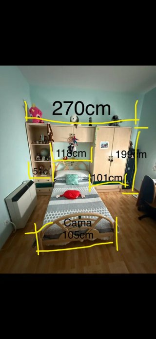 Dormitorio completo con cama y armario