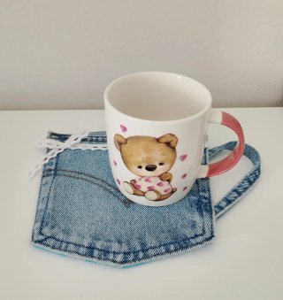 Coppia di Sottotazza in jeans con pizzo 18x17 cm