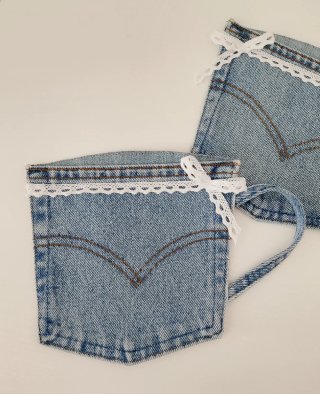 Coppia di Sottotazza in jeans con pizzo 18x17 cm