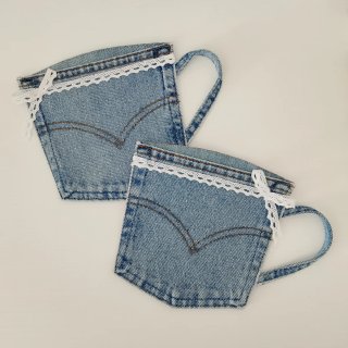 Coppia di Sottotazza in jeans con pizzo 18x17 cm