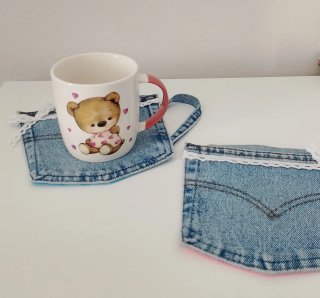 Coppia di Sottotazza in jeans con pizzo 18x17 cm