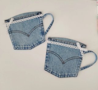 Coppia di Sottotazza in jeans con pizzo 18x17 cm