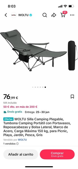 Silla Camping Plegable WOLTU Portavasos(NUEVA)