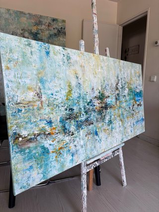 Cuadro abstracto pintado a mano. 70 x 140 x 1,5cm