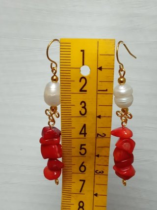 Pendientes Perlas Barrocas y Coral Rojo