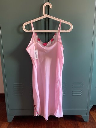 Camisón lencero seda rosa con flores TallaXXL/ 44