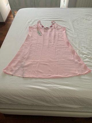 Camisón lencero seda rosa con flores TallaXXL/ 44