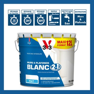 Pintura blanca mate V33 para paredes y techos 12 L