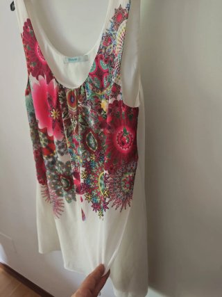 Vestido Desigual Blanco Flores Doble Capa