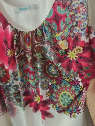 Vestido Desigual Blanco Flores Doble Capa