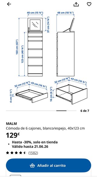Cómoda Ikea Malm 6 cajones + joyero