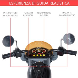 Mini Moto Eléctrica para Niños de 37-72 Meses 3 Ruedas Batería 6V PP Hierro, Velocidad 2.5Km/H, 92×53×67Cm