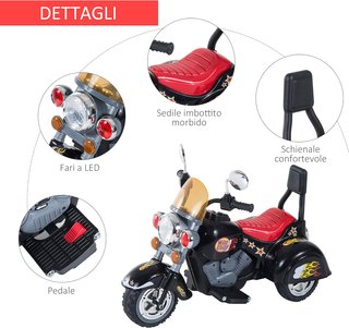 Mini Moto Eléctrica para Niños de 37-72 Meses 3 Ruedas Batería 6V PP Hierro, Velocidad 2.5Km/H, 92×53×67Cm