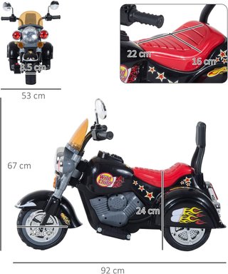Mini Moto Eléctrica para Niños de 37-72 Meses 3 Ruedas Batería 6V PP Hierro, Velocidad 2.5Km/H, 92×53×67Cm