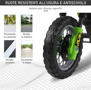 Moto Eléctrica para Niños a Partir de 3 Años, Moto Cross Eléctrica con Ruedas, Batería 6V Velocidad 2.5Km/H, 102 X 53 X 66Cm, Verde