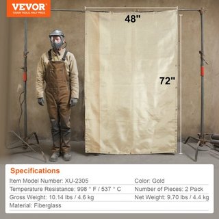 Mantas de Soldadura de 48"x72" Tratadas Térmicamente de Fibra de Vidrio Cubierta de Mat 2 Paquete
