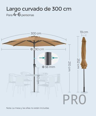 Sombrilla de jardín de 300cm - Songmics