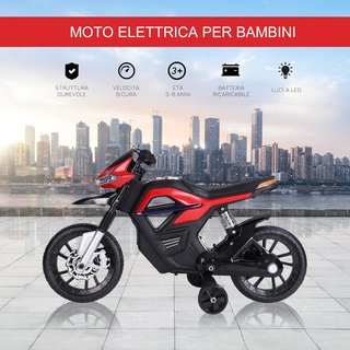 Moto Eléctrica para Niños de 6V con Ruedecillas, Faros y Música, en PP y Metal, 105X52.3X62.3 Cm, Rojo