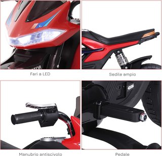 Moto Eléctrica para Niños de 6V con Ruedecillas, Faros y Música, en PP y Metal, 105X52.3X62.3 Cm, Rojo
