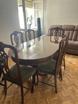 Juego de comedor madera y tela