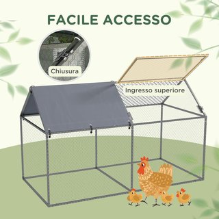 Jaula para Animales con Techo de Tela Oxford y Estacas Incluidas, Jaula de Acero con Puerta Superior de Acceso, 198X100X120 Cm, Verde y Plata