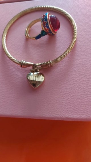 Pulsera y Anillo Oro Corazón Rojo