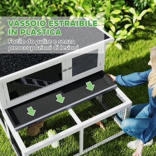 Conejera de Exterior e Interior de 2 Niveles, Jaula para Conejos con Bandeja para 2-3 Conejos, Bandeja Extraíble, Área Abierta y Techo Elevable, de Madera de Abeto, 122X95X93.5 Cm, Gris