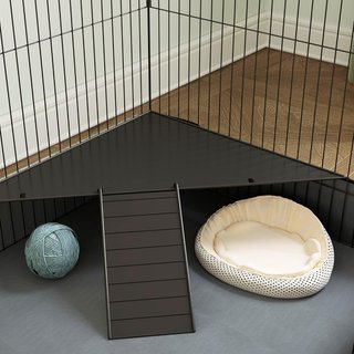 Jaula para Animales Pequeños 2 en 1, Recinto para Conejos y Cobayas con Tapa Desmontable y Fondo Impermeable, Jaulas Separadas con Puerta Central y Rampa, 121X61X61 Cm, Negro