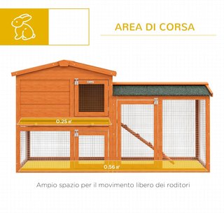 Conejera de 2 Pisos para Exteriores, Jaula para Animales Domésticos de Madera de Abeto y Alambre de Metal, 150X45X85 Cm, Naranja