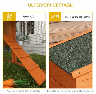 Conejera de 2 Pisos para Exteriores, Jaula para Animales Domésticos de Madera de Abeto y Alambre de Metal, 150X45X85 Cm, Naranja