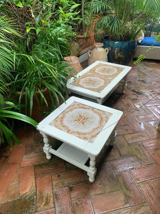Mesa centro madera y cerámica