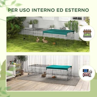 Jaula para Conejos de Exterior e Interior con Techo, Recinto para Animales Pequeños, Chinchillas, Gallinas, 185X75X50Cm, Verde