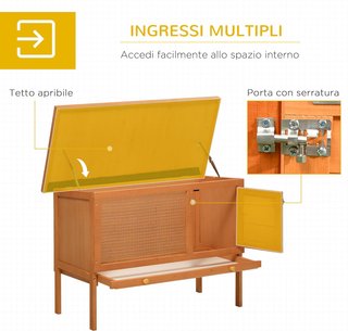 Jaula para Conejos Casa de Exterior de Madera de Abeto, 90X45X65Cm