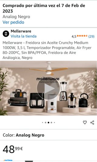 Freidora de aire Mellerware negra