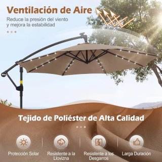 Sombrilla de terraza con leds color beige. NUEVA