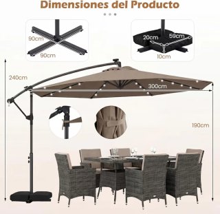 Sombrilla de terraza con leds color beige. NUEVA