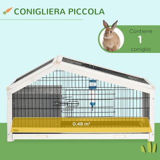 Jaula para 1 Conejo de Madera con Bandeja Extraíble, Casa y Área Abierta, 90X53X50Cm, Gris Oscuro
