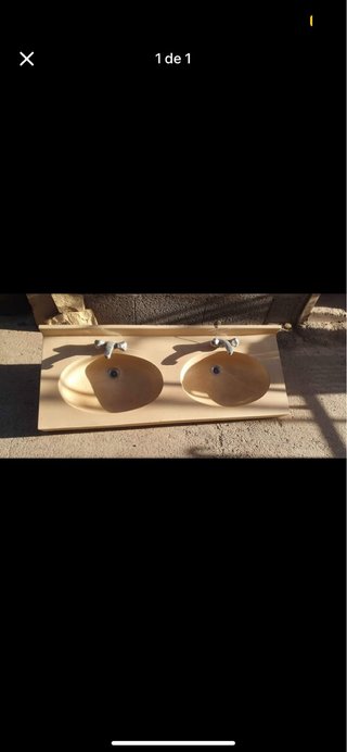 Lavabo doble de piedra beige