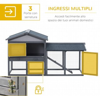 Conejera Jaula para Conejos de Madera para Exterior con Casita, Espacio Abierto Cercado y Techo 147X54X84Cm