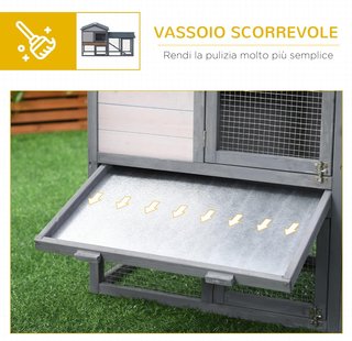 Conejera Jaula para Conejos de Madera para Exterior con Casita, Espacio Abierto Cercado y Techo 147X54X84Cm