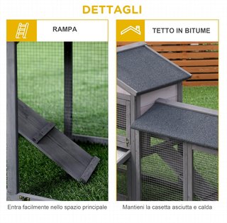 Conejera Jaula para Conejos de Madera para Exterior con Casita, Espacio Abierto Cercado y Techo 147X54X84Cm
