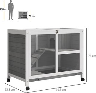 Conejera de Madera de 2 Niveles con Casita para Conejos y Cobayas, Jaula para Conejos con Rampa y Bandeja Extraíble, 91.5X53.3X73Cm, Gris