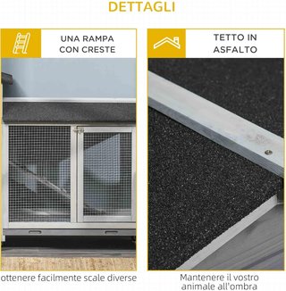 Jaula para Conejos de Exterior con 6 Ruedas, Puertas Múltiples, Conejera de Madera de Abeto con Rampa, Casa para Conejos y Espacio Abierto Cercado, Gris