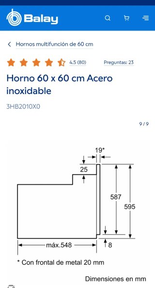 Horno Balay Acero Inox Multifunción