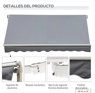 Toldo Retráctil Gris 3x2.5m Manual