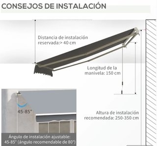 Toldo Retráctil Gris 3x2.5m Manual