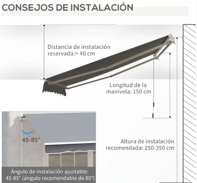 Toldo Retráctil Gris 3x2.5m Manual