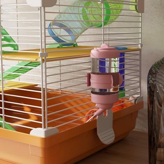 Jaula para Hámster de 5 Niveles con Tubos, Rueda, Casa, Escaleras y Botella, Jaula para Roedores de Metal y Plástico, 46X30X58 Cm, Naranja